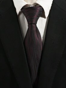 1件裝 男士酒紅與黑色斜條紋領帶，商務正式百搭款，適合多種場合 - 暗紅斜紋 - 查看 2