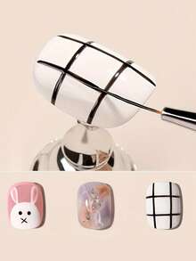 3pcs Metallic Handle Nail Art Brushes, Painting Brushes, Liner Brushes, Ultra-Fine Line Brushes Nail Art Tools, Different Sizes (7mm/9mm/11mm) Professional And DIY Nail Tip Trimming Tools, Nail Brush Set, Nail Brushes - Gold - View 3