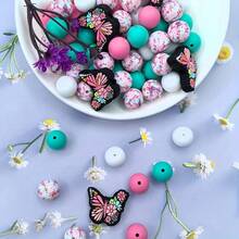 10/20/25Pcs Butterfly Shaped Beads Set - Includes Butterfly Shaped Main Beads And Round Beads, Multiple Colors Available, Suitable For DIY Jewelry Accessories And Handmade Crafts - Multicolor - View 6