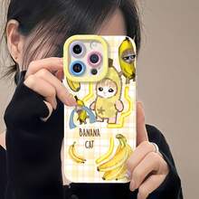 Funda para teléfono con diseño de gato y plátano, compatible con Samsung, Apple, VIVO, OPPO, , Transsion, ,  y Honor. Fabricada en TPU, ofrece protección contra golpes y caídas. Un regalo ideal para familiares y amigos. - Blanco - Ver 6
