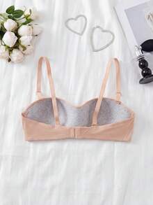 1pc Women's Comfortable Casual Wireless Sexy Soft Lightweight Half Cup Solid Color Bralette Bra With Adjustable Shoulder Straps - Apricot - View 8
