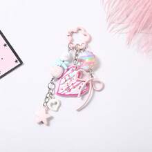 1pc Unisex Heart Keychain, Bead & Bow Charm, Stylish Accessory For Backpack & Keys - Multicolor - View 6