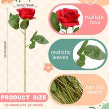 5/10pcs Artificial Red Rose Flowers, Suitable For DIY Wedding Bouquets, Table Centerpieces, Bridal Shower, Valentine's Day Decor, Baby Shower Decor, Home Decor, Living Room Decor, Dining Table, Wall, Garden, Wreath, Bedroom Decor, Etc. - Red - View 3