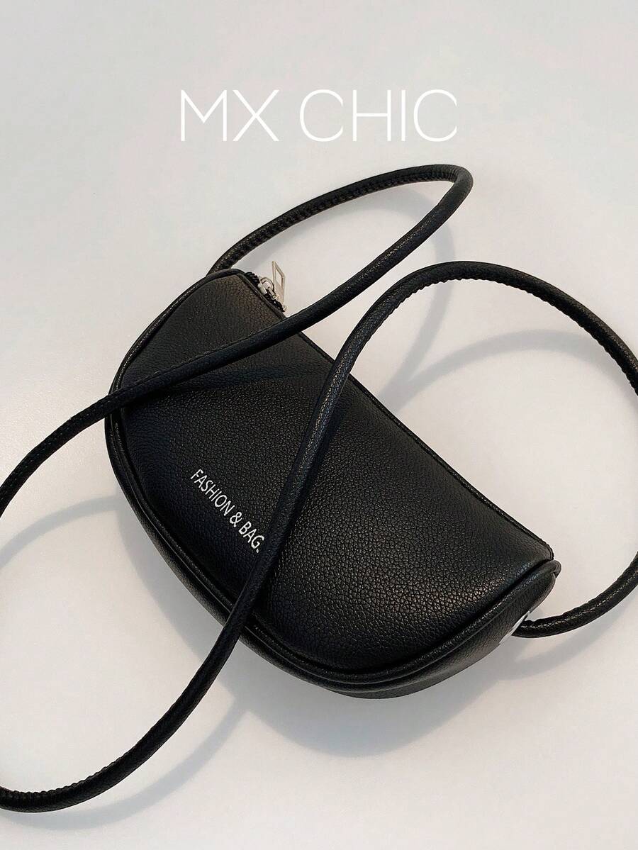 1 pieza Mini bolso transversal de mujer de unicolor de piel de imitación con textura, adecuado para citas y regalos, para teléfono y llaves - Negro - Ver 1