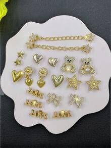 20 buah Rantai Dekoratif DIY yang Dapat Dilepas untuk Hiasan Sepatu, Taman, dan Pantai, Motif Beruang, Kepingan Salju, dan Hiasan Natal, Hadiah Liburan yang Sempurna - Emas - View 3
