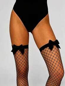 1/3 Sets New Unique Women's Bow Mesh Stockings - Slim Fit Mesh Over-The-Knee Socks - Long-Lasting Socks Suitable For Daily Wear - Black - View 4