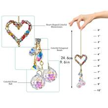 Boho Gold Chain Multicolor Gem Heart Sun Catcher Iridescent Faceted Crystal Drop Hanging Decor Aesthetic Room Window Wall Photo Prop Decoration - 20 Pink Heart-shaped Balls - View 2