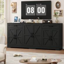 Sideboard, 180cm Large Kitchen Sideboard With 6 Barn Doors & 2 Drawers Farmhouse - 黑色 - 查看 7