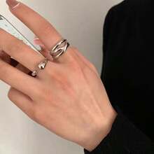 Cincin Terbuka Minimalis Kreatif Niche, Desain Estetika Dingin Kelas Atas, Cincin Pita Polos Sederhana Bergaya Vintage - Perak - View 2