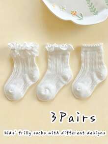 3 Pairs Kids Socks Lace Summer Thin Mesh Breathable Lace Socks Girls Princess Socks White High Elasticity Anti-Tight - Multicolor - View 7