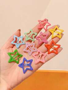 10/20/50/80/100pcs Random Color Macaron Star Hair Clips Set, Hollow Star Snap Hair Clips, Cute Women's Hair Accessories, Energetic Girl Style, Dopamine Color Style, Hollow Five-Point Star Design, Suitable For Loose Hair, Bangs, Women's Braids, Side Styling, Hair Accessories, Summer Essentials, Hair Clips, Summer, Hair Styling Accessories - Multicolor - View 6