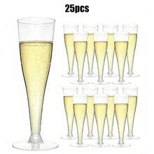 25/50pcs Elegant Reusable Plastic Champagne Flutes - 130ml/4.5oz Clear Glasses With Stem & Rim, Durable & Stylish For Weddings, Parties, Thanksgiving, Christmas, Halloween, New Year Party - 查看 17
