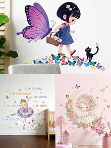 Swan Dancing Girl Butterfly Wall Sticker Self-Adhesive Home Decorative Background Wall Art Sticker Suitable For Children's Room - Multicolor - View 1