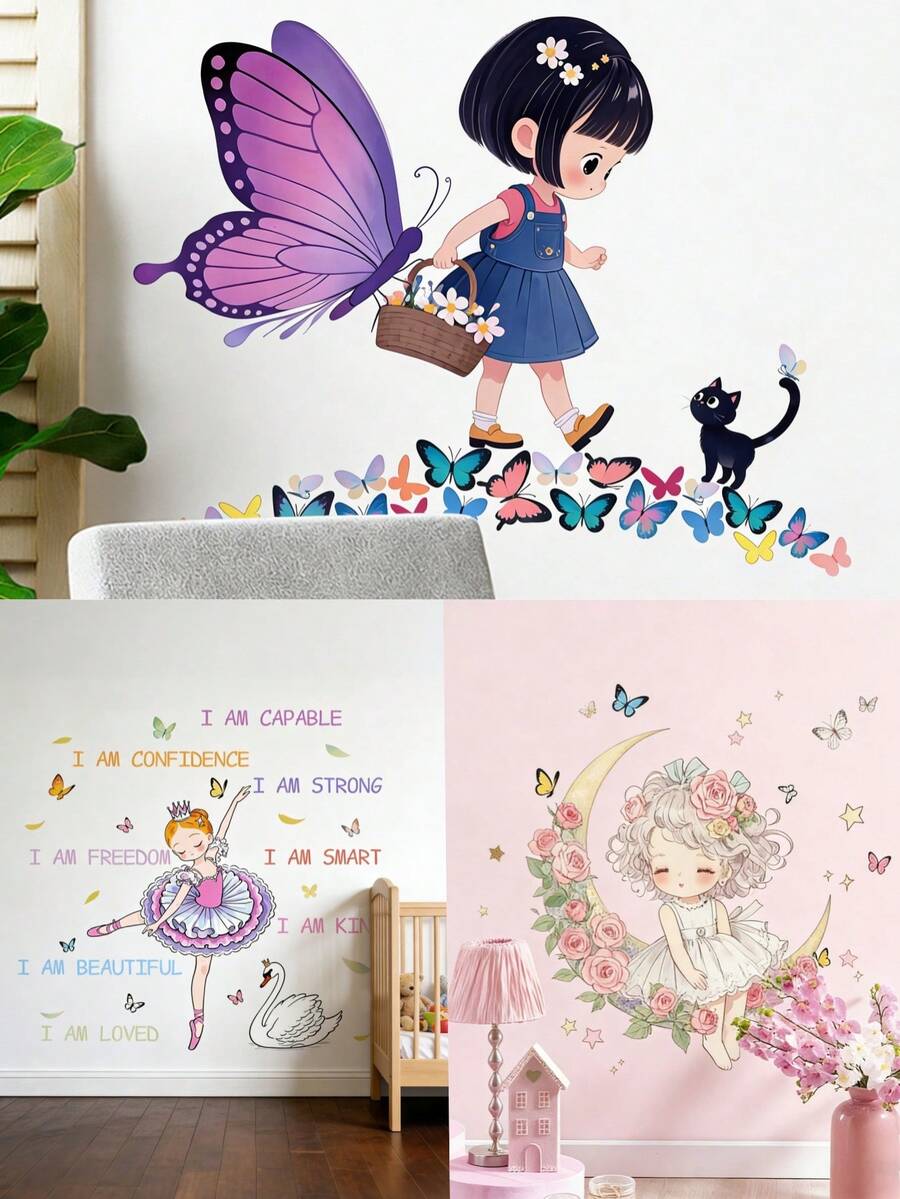 Swan Dancing Girl Butterfly Wall Sticker Self-Adhesive Home Decorative Background Wall Art Sticker Suitable For Children's Room - Multicolor - View 1