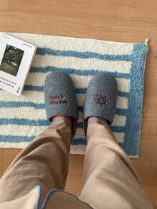 XIXITIAO 1 Pair Cute Sun & English Embroidery Quiet Slippers, Lightweight Soft Sole, All-Season Indoor Floor Shoes For Home, Air-Conditioned Room, Postpartum Recovery - Grey - View 4