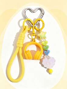 1pc Mini Earphone Keychain Woven Lanyard, Colorful Letter Bow Bag Charm - Multicolor - View 3