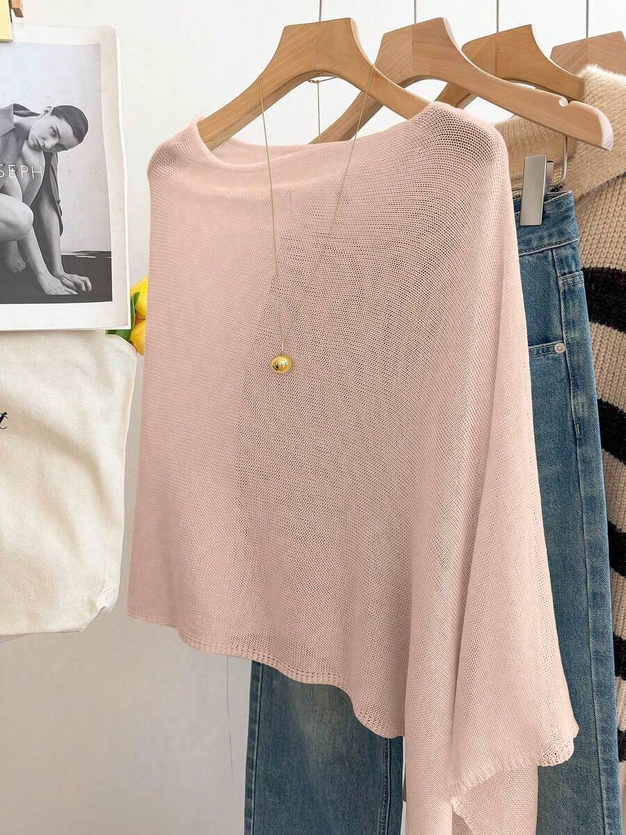 Suéter Poncho Casual Holgado Estilo Vacacional para Mujer , Primavera/Verano - Marrón chocolate 2 - Ver 1