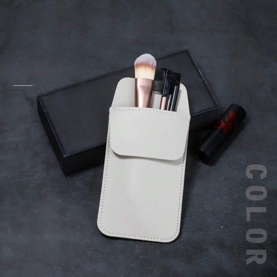 Minimalist Modern PU Leather Eyebrow Pencil Case With Fixed Pen Clip, Portable Brow Liner Storage Sleeve For Daily Commute, Travel, Makeup Artist On-Go Touch Up & Vanity Desk Organizer - Multicolor - View 1