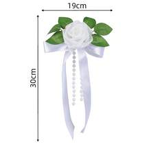 Wedding Car Decoration Set, Artificial Flower Rearview Mirror Hanging Ornament With Door Handle Bowknot Bouquet, Romantic Bridal Vehicle Decor Accessories For Wedding Ceremony, Reception, Engagement Party & Photo Props - Multicolor - View 5