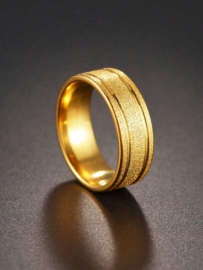 1 pieza Anillo de acero inoxidable arenado dorado unisex, banda de boda, joyería de uso diario
