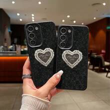 1pc TPU Material Vintage Black Lace Heart Pattern Phone Case Compatible With IPhone 17 Pro Max/17/16 Pro Max/15/13/12/11/ S20 FE/A15/S24/A55/ Note 11/Note 12/Note 13 Pro Full Coverage Shockproof Soft Shell Protective Cover - Black - View 6
