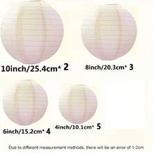 14pcs Of Beige White Round Paper Lanterns | Asian Japanese Style Hanging Paper Lights Suitable For Birthday, Wedding, Halloween DIY, New Year Home Decoration Parties - Multiple Sizes - View 6