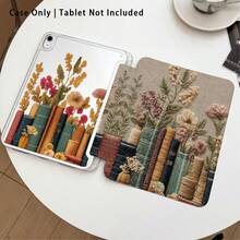 Acrylic Crystal Tablet/ Protective Case With Book And Plant Pattern Painted Effect, With Stand, Compatible With Honor/Apple/ And Other Popular Tablet Models, Foldable Anti-Bend, Silicone Reinforced Corners, Auto Wake/Sleep Function, Built-In Pen Slot, Multi-Angle Foldable Stand - Style 6 - View 3