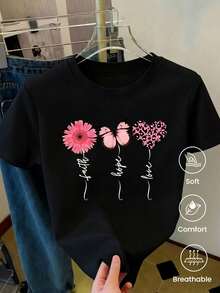 Short-Sleeved T-Shirt With Cartoon Print, Perfect For Couples. Suitable For Indoor/Outdoor Wear. Features A Casual Crew Neck For A Fashionable, Versatile, And Comfortable Look. U4YO - 黑色 - 查看 1
