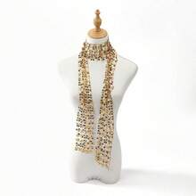 1pc Bohemian Style Gold Sequin Tassel Scarf, Luxurious Mesh Muslim Women's Evening Headscarf, Shiny Headscarf - 粉色 - 查看 2