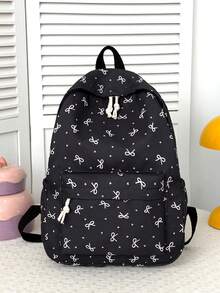 Bolso versátil de moda para mujer con estampado floral pequeño, combinación de mochila doble, mochila escolar para estudiantes - Marrón - Ver 7