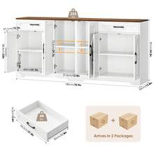 Sideboard, 180cm Large Kitchen Sideboard With 6 Barn Doors & 2 Drawers Farmhouse - 白色 - 查看 3