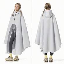 1pc Grey High Neck Wide Brim Raincoat, Oxford Fabric, Full Body Waterproof Face Protection, Suitable For Outdoor Use, Warm, Cycling, Carnival, Valentine's Day, Spring/Summer Choice, Travel, Unisex - Unisex - View 6