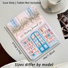 Bookstore Books And Flowers Pattern Painted Effect Acrylic Crystal Tablet Protective Case, With Stand, Foldable Anti-Bending, Silicone Reinforced Corners, Auto Wake/Sleep Function, Built-In Pen Slot, Multi-Angle Foldable Stand - Style 10 - View 3