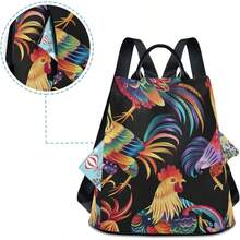 Fashion - Mochila ligera para mujer, para viajes, trabajo, uso diario, con pompones, gallos coloridos - inicial - Ver 4