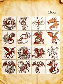 16PCS Hollow Dragon Pattern Stencils DIY For Wood, Ceramic, Fabric, Scrapbook, Gift Box Decoration, Reusable Spray Painting Printing Tool - Alien Dragon - View 10