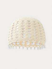 1pc Handmade Bohemian Style Literary Thin Breathable Knitted Hollow Out Beaded Beanie Hat For Women - Multicolor - View 10
