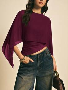 Women's Brown Shawl Collar Casual Blouse, Elegant Blouses For Women, Casual Blouses For Women, Suitable For Daily Wear, Going Out, Coming And Going In Autumn/Winter, Blouse Of - 紅紫色 - 查看 1