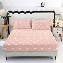 3pcs Sweet Style Pink Heart Pattern Printed Bed Sheet Set (1 Bed Sheet + 2 Pillowcases, Pillow Inserts Not Included), 90g Soft Polyester Fiber Breathable Mattress Protector, Quick-Dry, Fade-Resistant, High Elasticity, Non-Slip, Washable Bed Sheet Suitable For Apartment, Dorm, Home Bedroom Decor - Multicolor - View 20