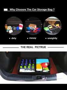1 pieza Caja organizadora para maletero de coche de gran capacidad, bolsa de almacenamiento multifuncional para herramientas, organizador plegable de cuero PU para almacenamiento de emergencia - caja de almacenamiento - Ver 7