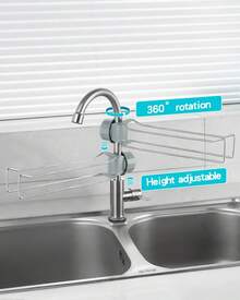 QIHS Kitchen Sink Towel Holder, Stainless Steel Dish Cloth Rack, Adjustable Faucet Mount Drying Hanger For Dishrag, Gloves, Gray - White - View 4