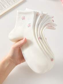 4/5Pairs Women's Solid Color, Ruffle Trim, Cable Knit Print Crew Socks Mid-Calf Socks, Soft And Comfortable, Suitable For All Seasons, Random Colors - Multicolor - View 8
