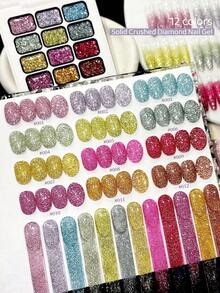 XEIJAYI 12 Colores Esmalte de Uñas Gel con Patrón de Purpurina y Piedras Brillantes de Alta Saturación Semisólido, Adecuado para Uso Especial en Salones de Uñas - Multicolor - Ver 3