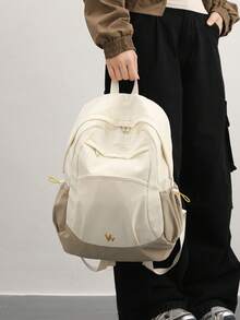 Women's Campus Commute Casual Backpack, Colorblock Japanese Minimalist Travel Bag. Large Capacity: Spacious Main Compartment Easily Fits 1 Laptop, Books And Daily Essentials, Making It A Great Assistant For Students And Office Workers. Whether Strolling Through Campus, Commuting In The City, Or Weekend Outings And Short Trips, This Backpack Blends In Perfectly. - Multicolor - View 3