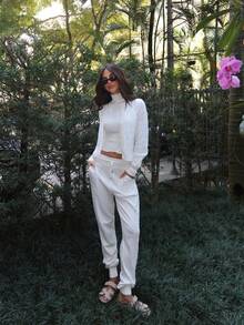 Senya 2026 Women's 2 Pieces Knit Set, White Turtleneck Tank Top & Textured Cardigan, Slim Fit Long Sleeve Layering Outfit, Chic Fall Winter - White - View 5