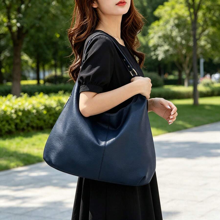 大容量歐美復古女款單肩包，時尚簡約，適用於工作、通勤、上學、度假旅行，小眾百搭