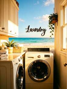 1pc Farmhouse Laundry Room Metal Wall Art – Rustic Hanging Sign For Laundry Room Or Bathroom Decor - Black - View 7