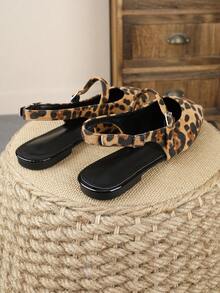 XBYASDF Sepatu Flat Wanita Ujung Persegi, Sepatu Pumps Slingback Bertali Belakang Motif Leopard Cokelat, Sepatu Kasual Retro yang Nyaman - Coklat - View 8