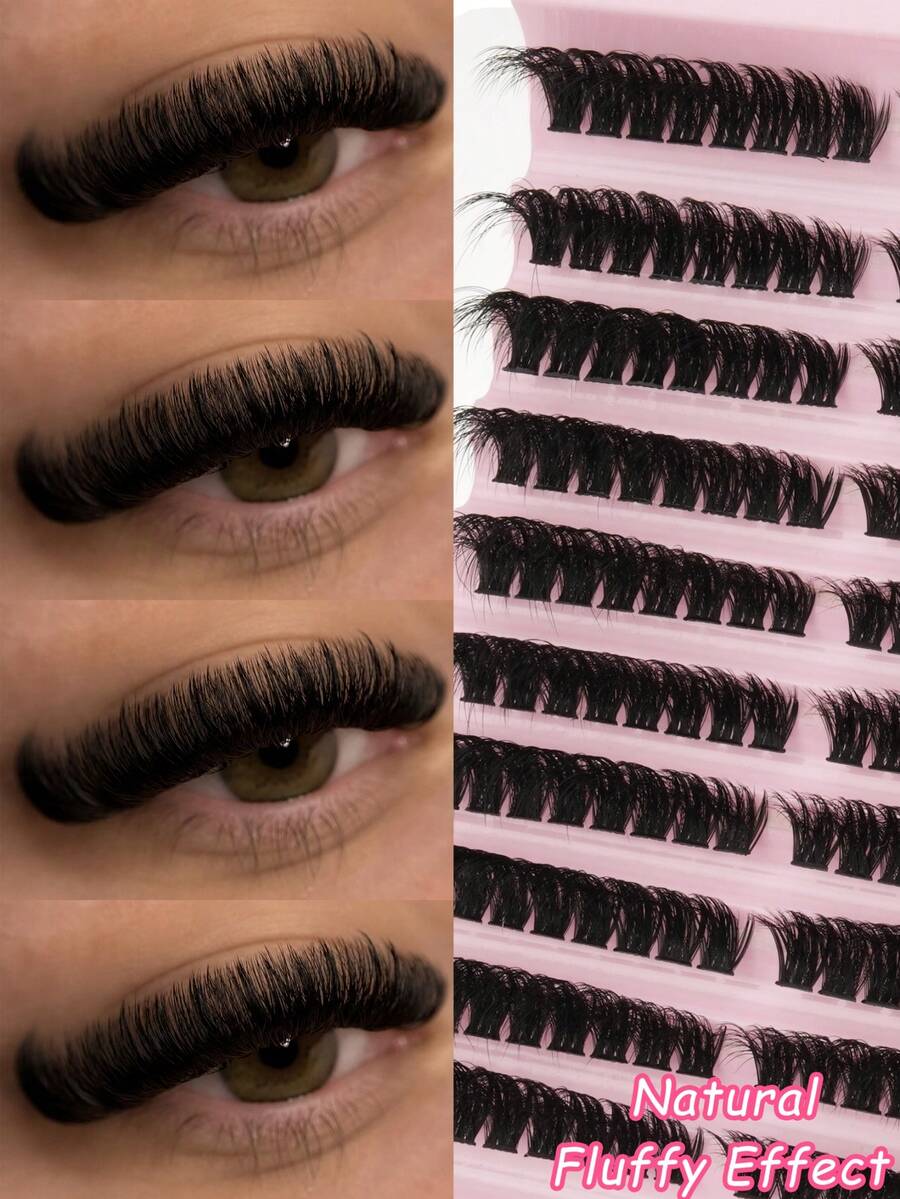 160 Clusters D Curl 3D Fluffy Wispy Lash Clusters, Natural Beginner Friendly DIY False Eyelashes - D - 查看 1