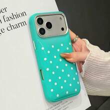 [Popular Item]New Korean Summer Design: Cute Polka Dot Soap Down Jacket Style Leather-Look Smartphone Case For IPhone 17/17 Pro/17 Pro Max/16/16 Pro/16 Pro Max. Perfect For Women. All-Model Protective Cover, Waterproof, Shockproof, Drop-Resistant, Scratch-Resistant. - Cadet Blue - View 1