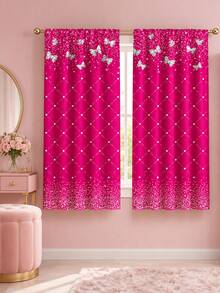 2pcs Fuchsia Sequin Diamond Curtains,Sparkling Bow Rod Pocket Drapes,Y2K Style Bedroom Decor,Modern Luxury Living Room Curtains,Bling Glitter Window Treatments,Party Home Decor - Multicolor - View 9